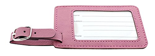 Custom Laser Engraved Leatherette Luggage Tags - Pink/Black