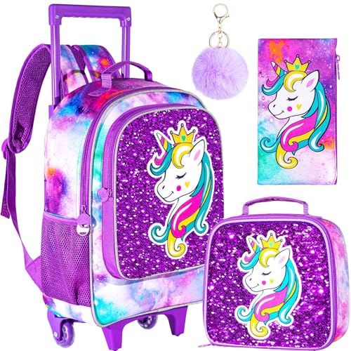 Unicorn Roller Backpack Set for Girls - Purple