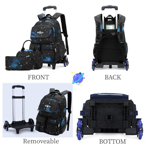 MITOWERMI Galaxy Rolling Backpack: Boys/Girls Trolley Bookbag