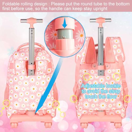 Pink Flower Aviation Rolling Backpack