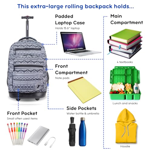 J World Sundance Rolling backpack, Tribal design