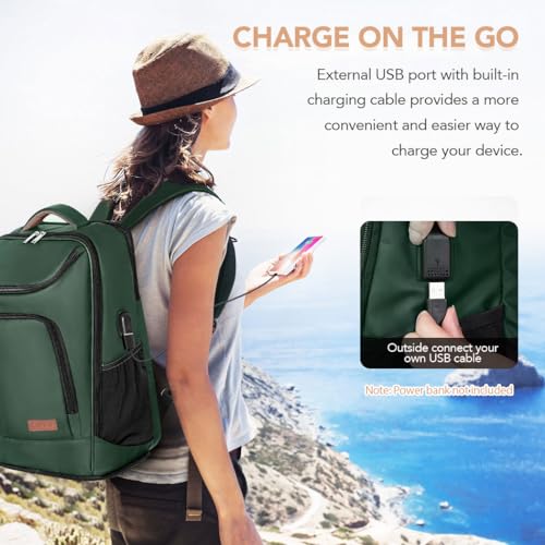 15.6" Rolling Laptop Backpack with USB Port - Green