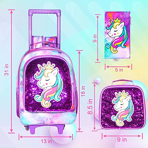Unicorn Roller Backpack Set for Girls - Purple