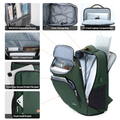 15.6" Rolling Laptop Backpack with USB Port - Green