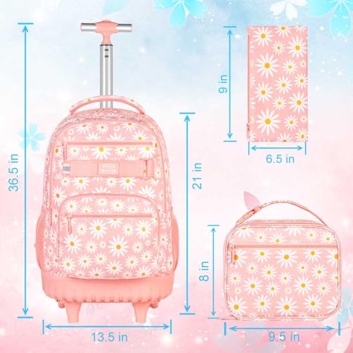 Pink Flower Aviation Rolling Backpack