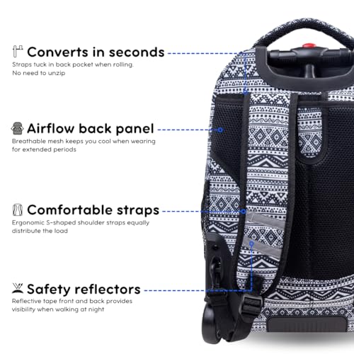 J World Sundance Rolling backpack, Tribal design