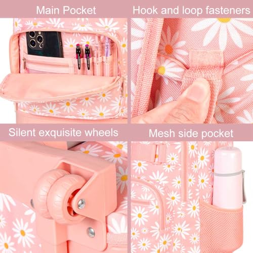 Pink Flower Aviation Rolling Backpack