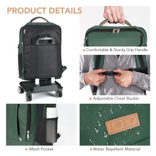 15.6" Rolling Laptop Backpack with USB Port - Green