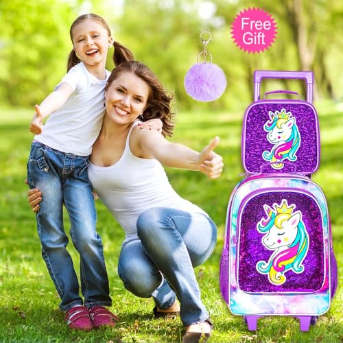 Unicorn Roller Backpack Set for Girls - Purple