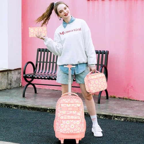 Pink Flower Aviation Rolling Backpack
