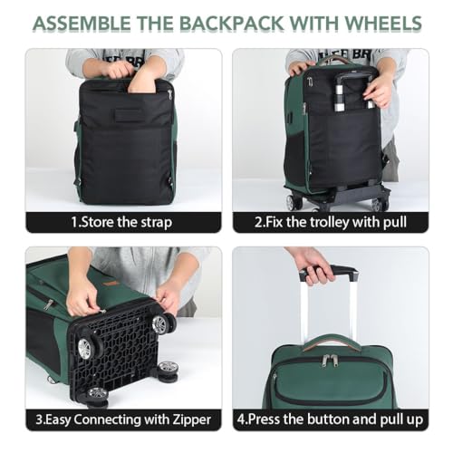 15.6" Rolling Laptop Backpack with USB Port - Green