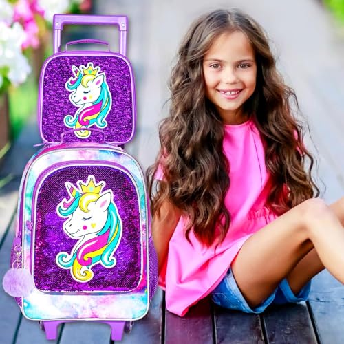 Unicorn Roller Backpack Set for Girls - Purple
