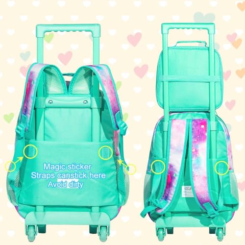 Mermaid Green Rolling Backpack for Girls - 3PCS