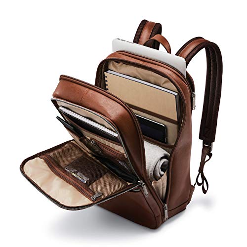Samsonite Leather Slim Backpack, Cognac, Aviation Approved