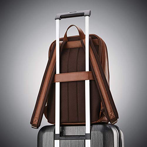 Samsonite Leather Slim Backpack, Cognac, Aviation Approved