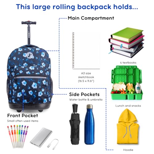 Night Bloom 18" Kids Rolling Backpack for Aviation