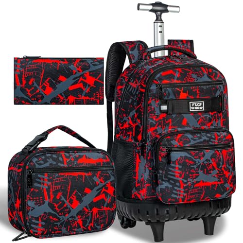 Men's 3PCS Graffiti Rolling Backpack, 19 Inches