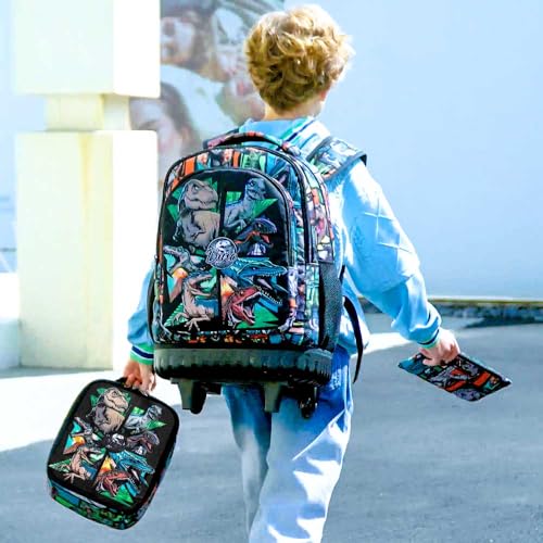 Durable Dinosaur Rolling Backpack for Boys - 21 Inch