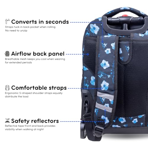 Night Bloom 18" Kids Rolling Backpack for Aviation