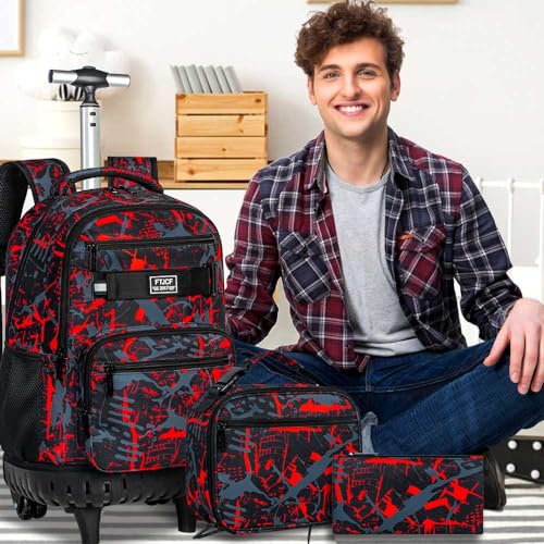 Men's 3PCS Graffiti Rolling Backpack, 19 Inches
