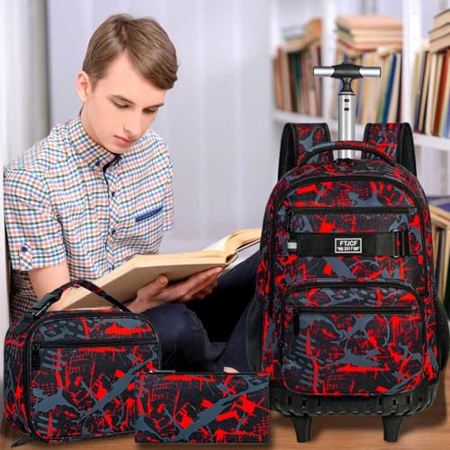 Men's 3PCS Graffiti Rolling Backpack, 19 Inches