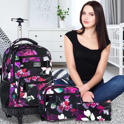 Black ZLYERT Rolling Backpack with Lunch Box for Girls & Women