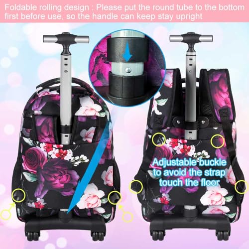 Black ZLYERT Rolling Backpack with Lunch Box for Girls & Women