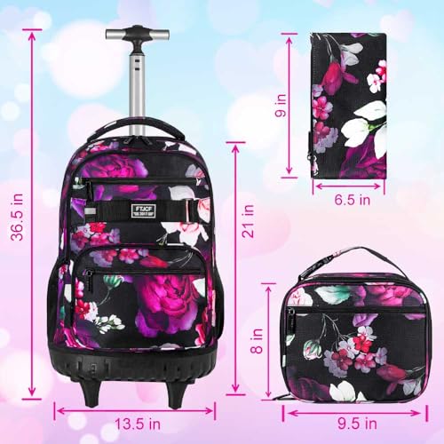 Black ZLYERT Rolling Backpack with Lunch Box for Girls & Women