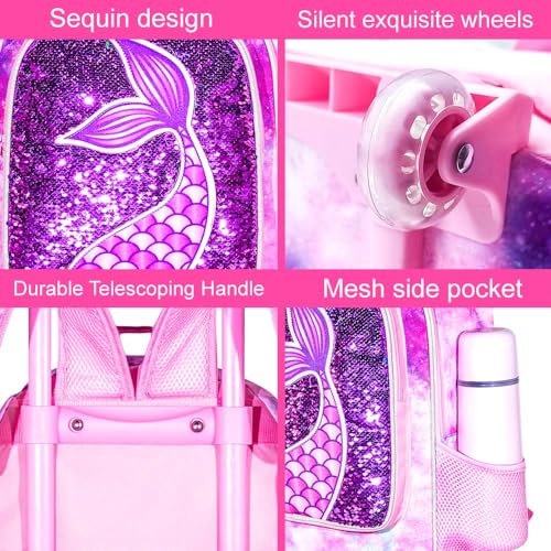 Girls' Mermaid Sequin Rolling Backpack with Roller Wheels