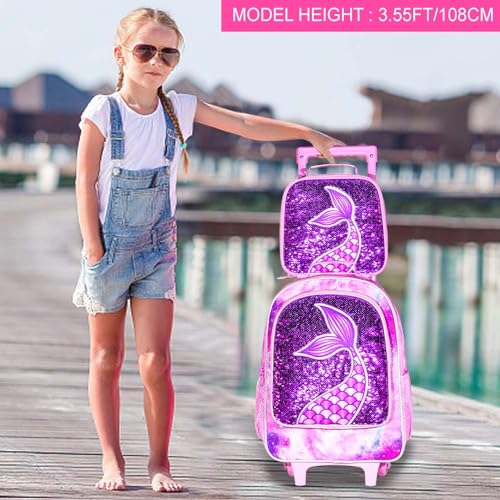 Girls' Mermaid Sequin Rolling Backpack with Roller Wheels
