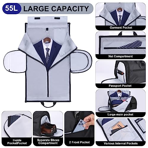 Large Convertible Garment Bag with Shoe Pouch - Black