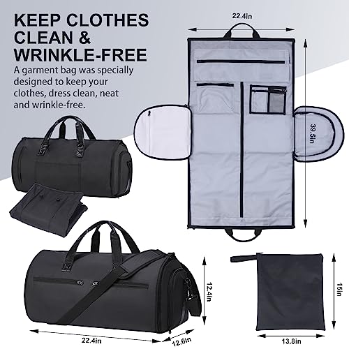 Large Convertible Garment Bag with Shoe Pouch - Black