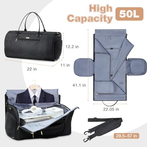 Convertible Weekender Bag for Women - Black Color