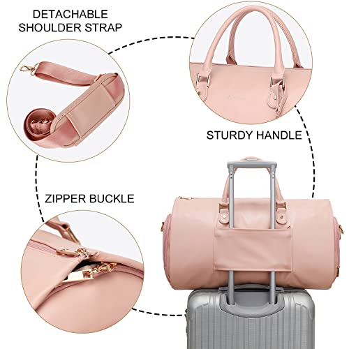 Modoker Pink Leather 2-in-1 Suit Travel Bag