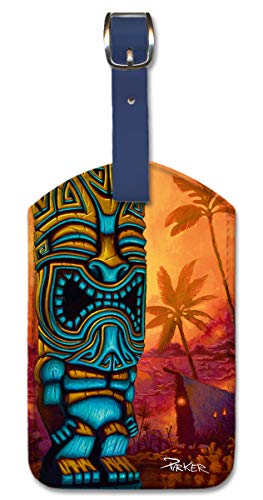 Tiki Blue Leatherette Luggage Tag by Brad Parker