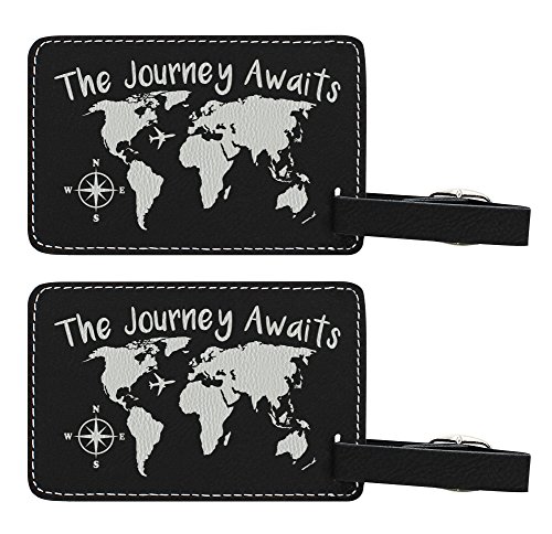 World Traveler 2-pack Laser Engraved Leather Luggage Tags