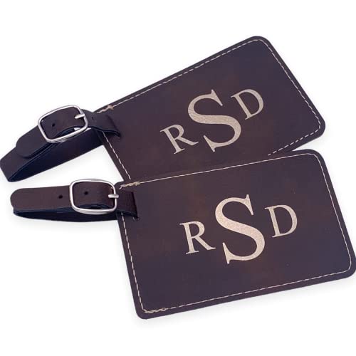 Rustic Brown Gold Leatherette Monogram Luggage Tags (2)