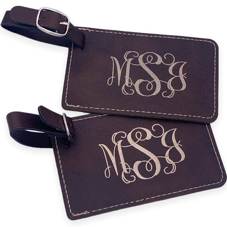 Rustic Brown Gold Leatherette Monogram Luggage Tags (2)