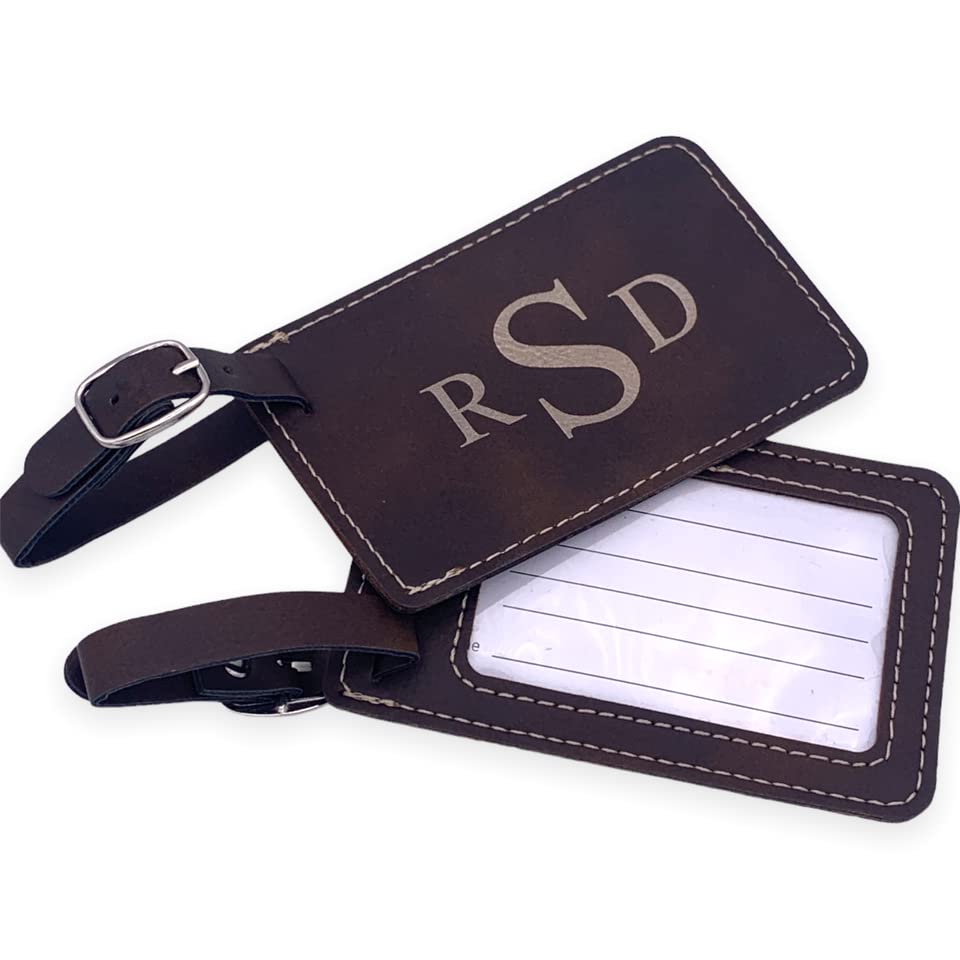 Rustic Brown Gold Leatherette Monogram Luggage Tags (2)