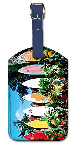 Vintage Surfboards Leather Luggage Tag by Fickert