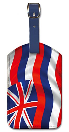 Hawaiian Flag Waving Leatherette Luggage Baggage Tag