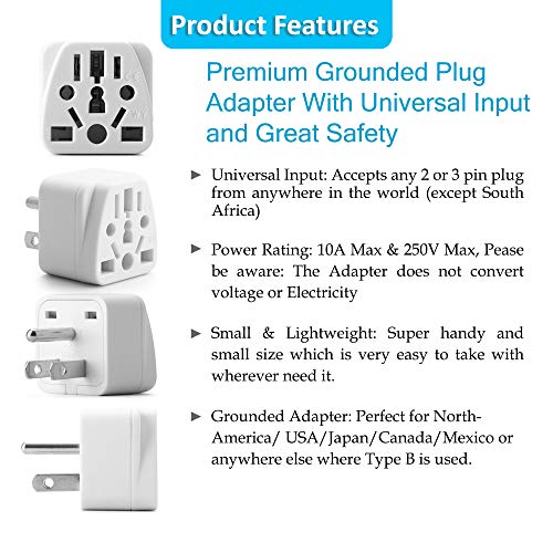 European Plug Adapter for American Travel, White