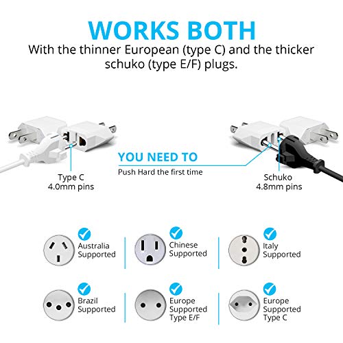 Europe to USA Plug Adapter Converter, 2 Pack: Aviation Edition
