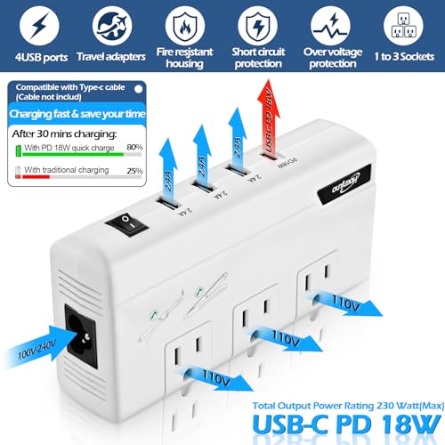 International Travel Adapter with 18W PD USB-C