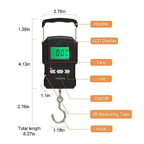 Rechargeable Electronic Hook Scale for Aviation, 165Lb Black