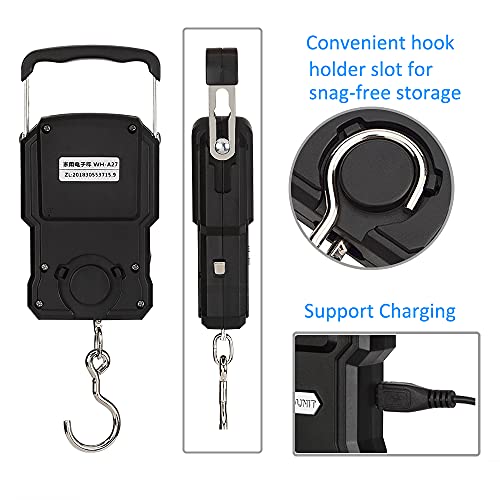 Rechargeable Electronic Hook Scale for Aviation, 165Lb Black