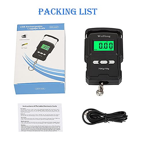 Rechargeable Electronic Hook Scale for Aviation, 165Lb Black