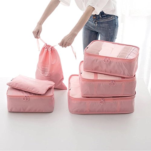 Adwaita 6 Piece Travel Packing Cubes, Pink Color