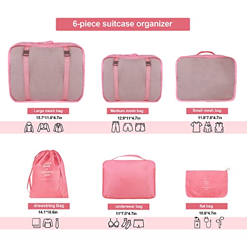 6 Pink Kingdalux Packing Cubes for Suitcases & Organizers