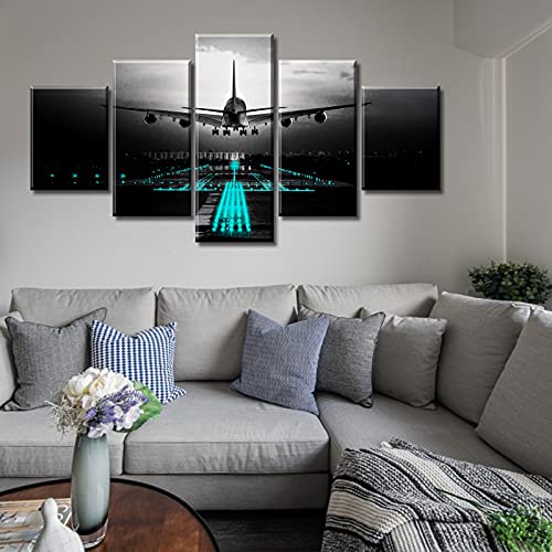 Vintage Black Teal Airplane Wall Art - 60" x 32